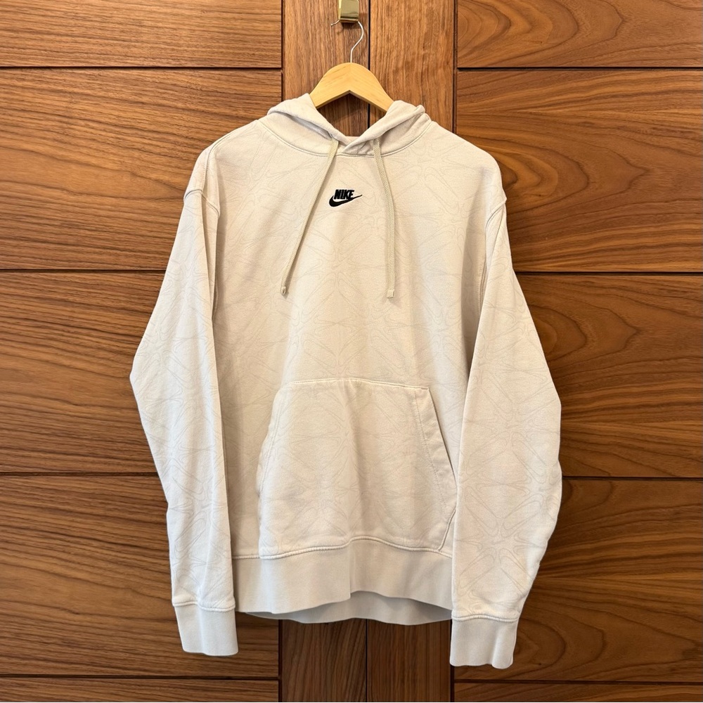 Nike EUC Cream Swoosh Pattern Men's Hoodie - Sz L